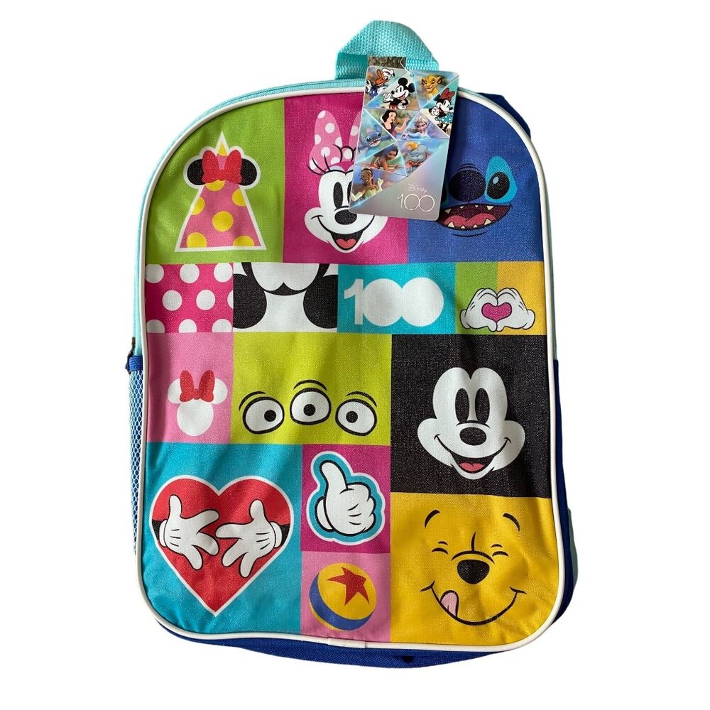 Disney 100 Character Backpack Blue NEW WITH TAGS Pooh Mickey Minnie Stitch